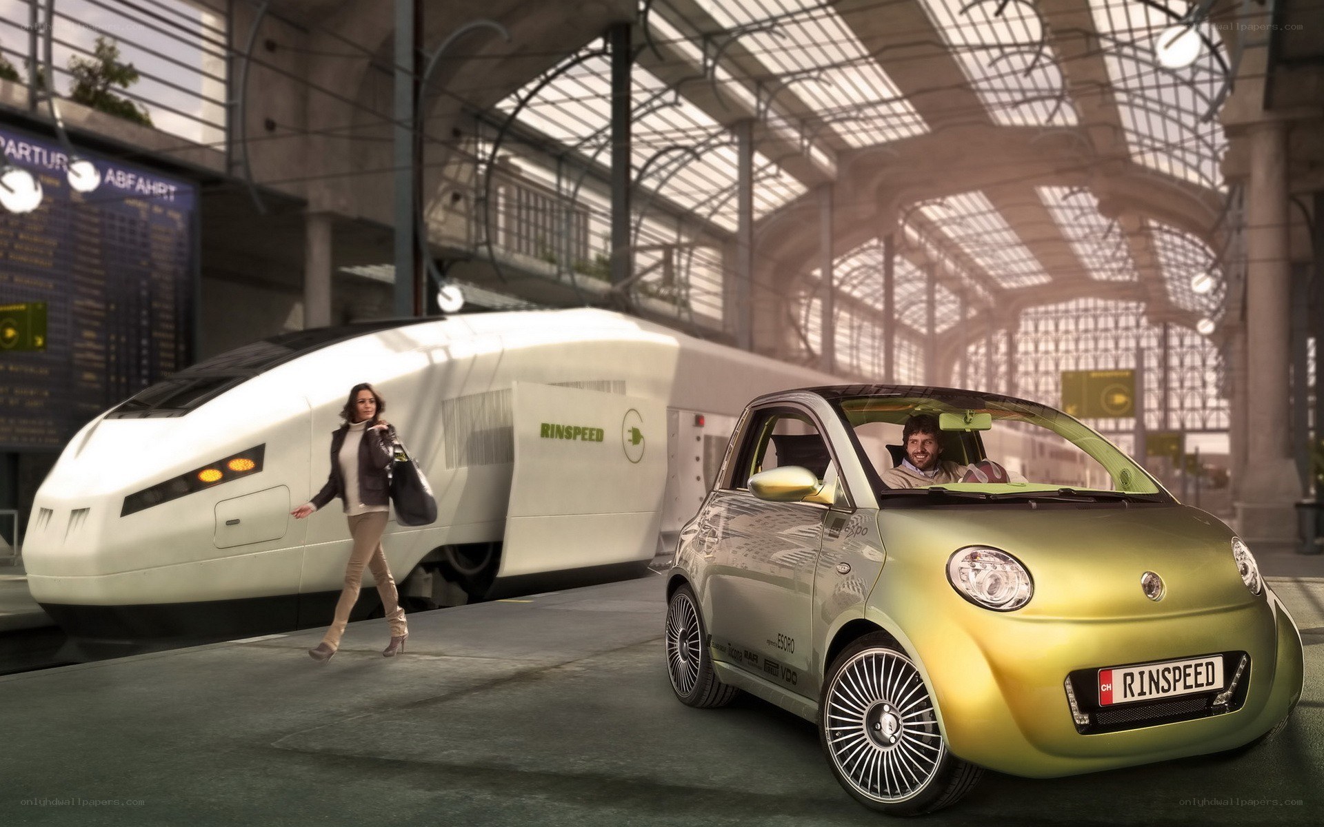 Electric car at train station