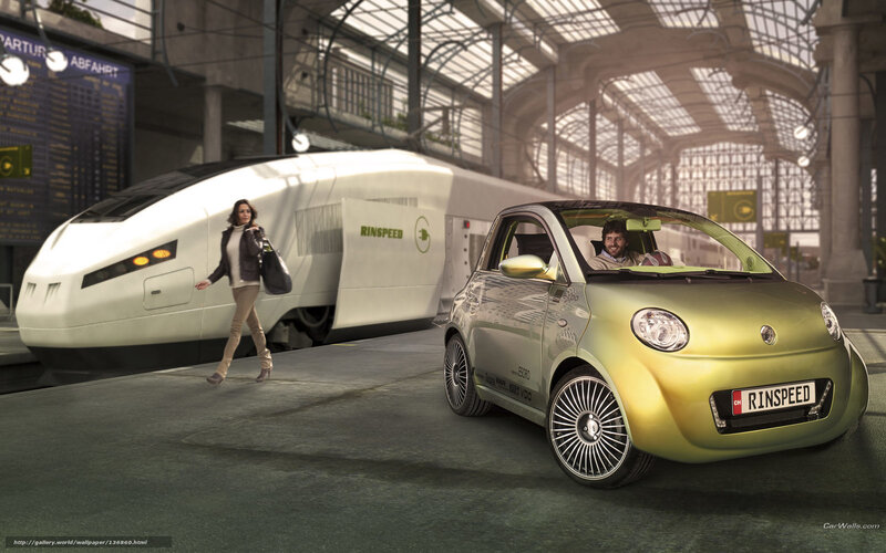 Electric car at train station