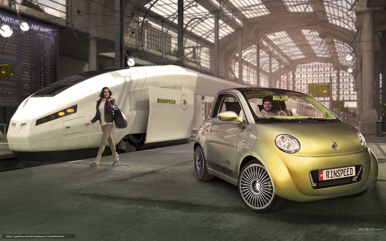 Electric car at train station