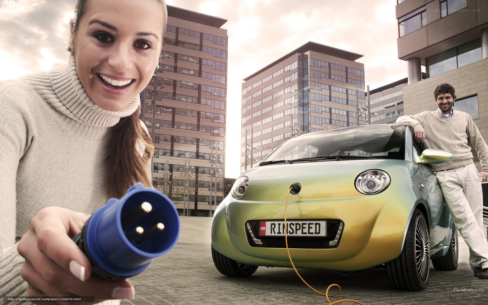 Electric car charging scene