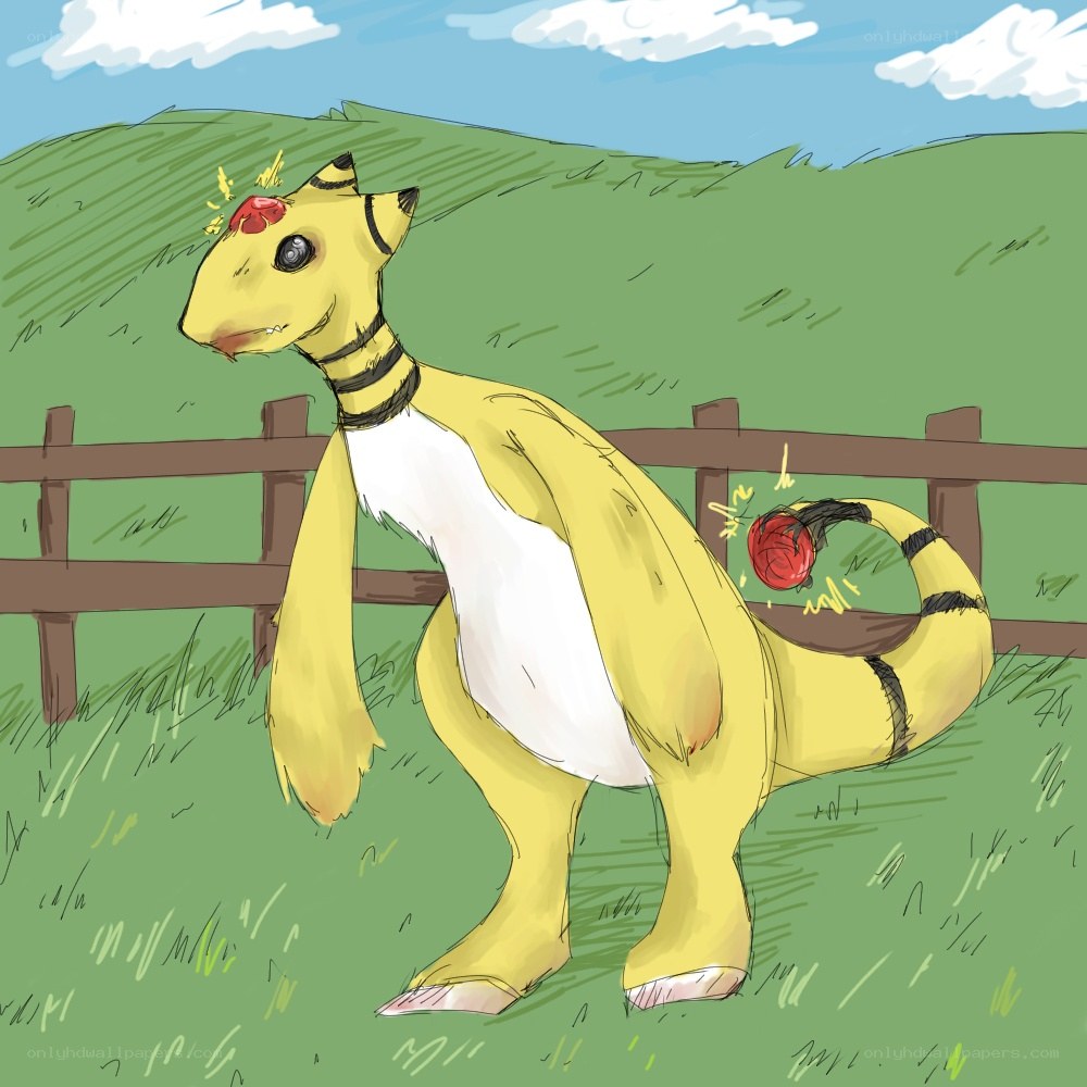 Electric dinosaur in a field