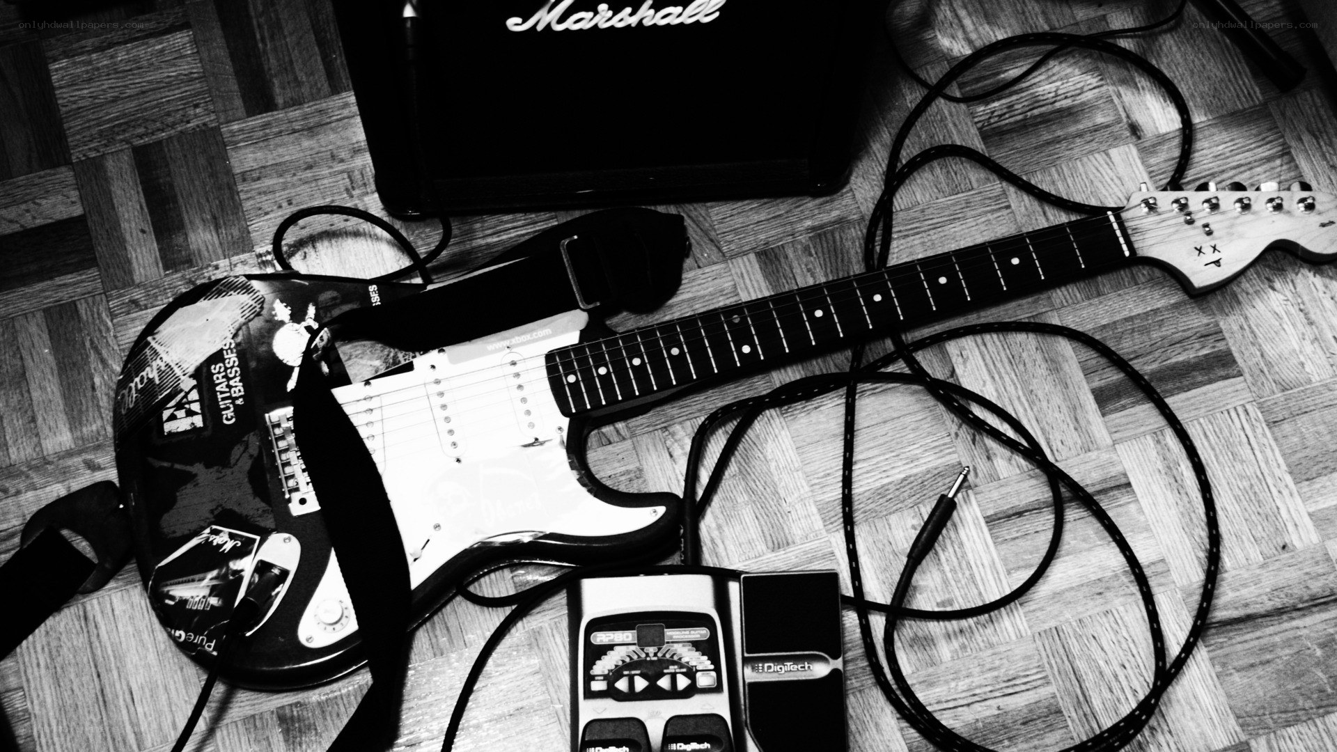 electric guitar and amp setup