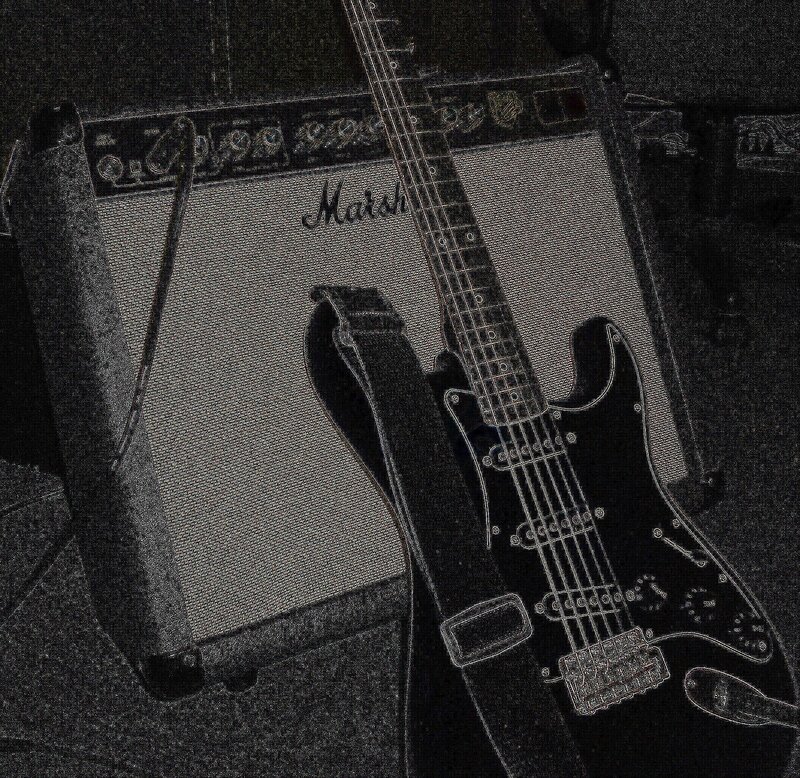Electric Guitar and Amplifier — Black, Dark