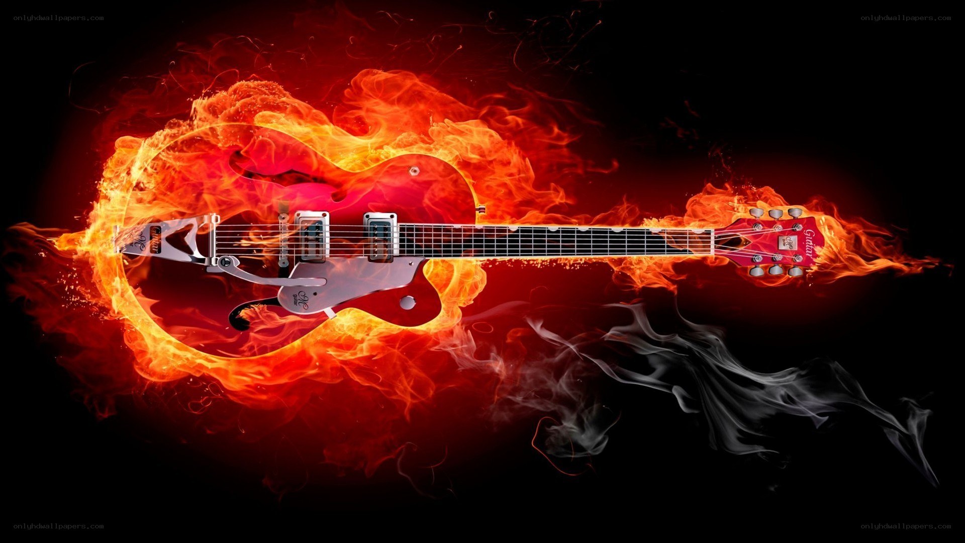 Electric guitar engulfed in flames
