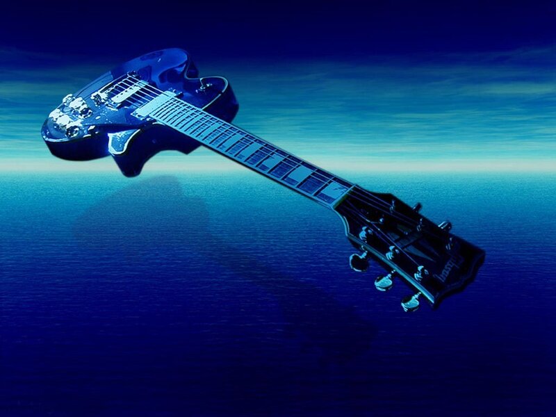 Electric guitar floating over water