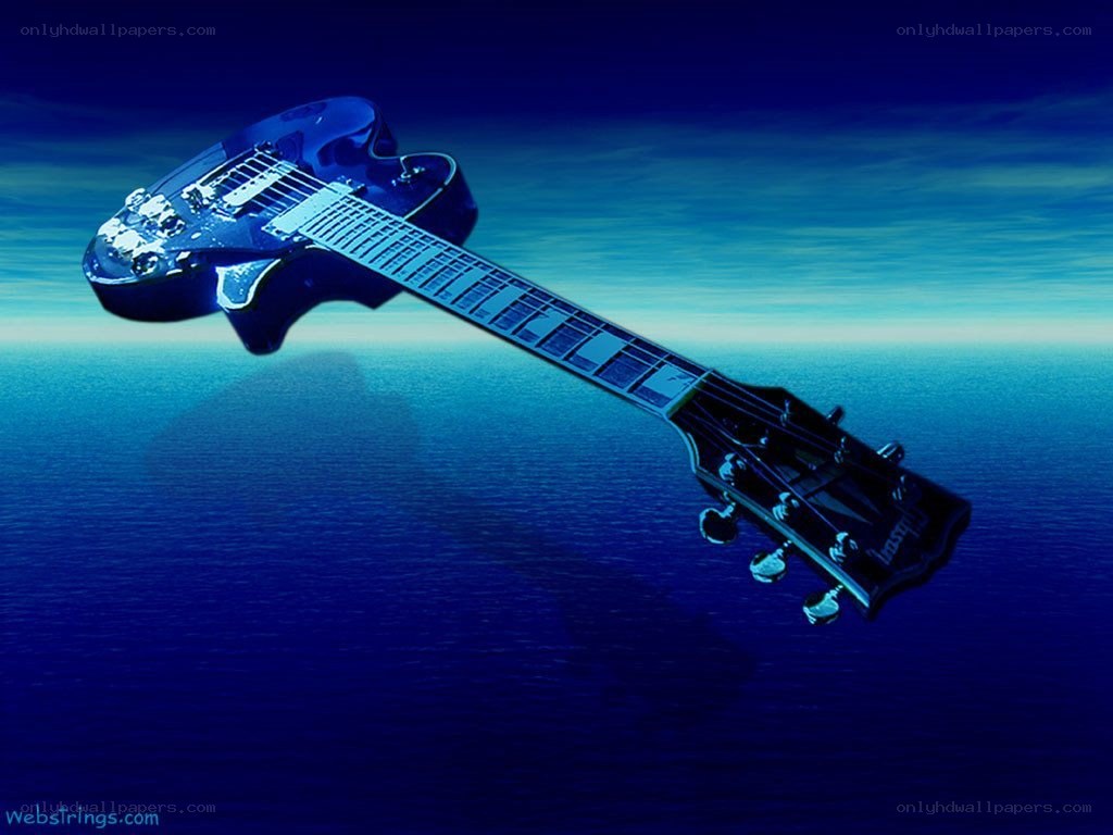 Electric guitar floating over water