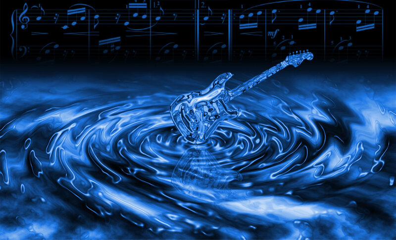 Electric guitar in blue water