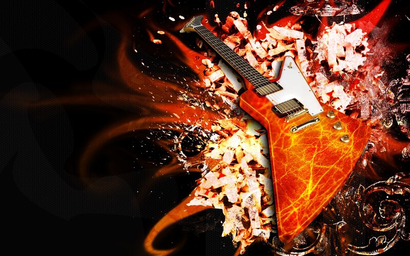 Electric guitar in fiery explosion