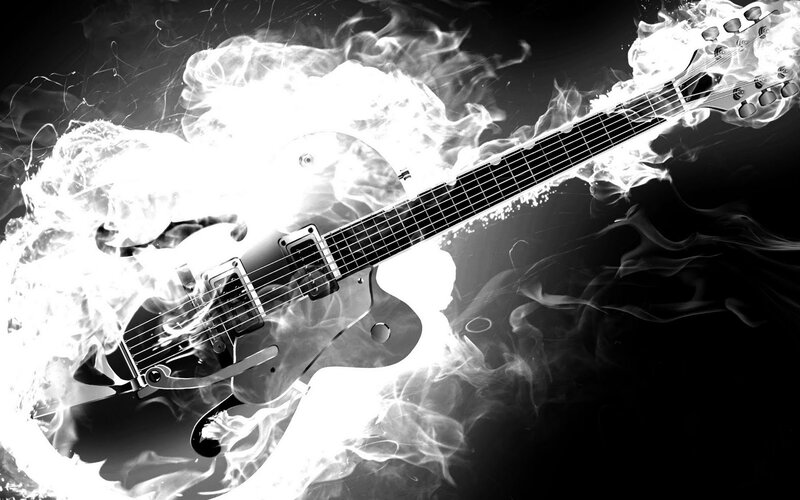 Electric Guitar in Flames — Black, Dramatic, Digital Art, Smoke