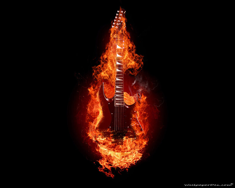 Electric Guitar in Flames — Black