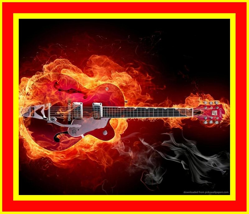 Electric Guitar in Flames — Red