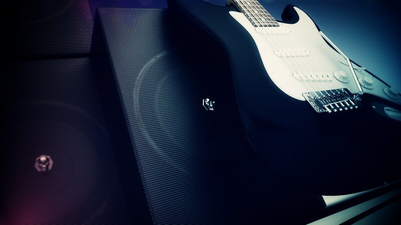 Electric guitar on amplifier