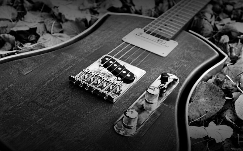 Electric guitar on autumn leaves