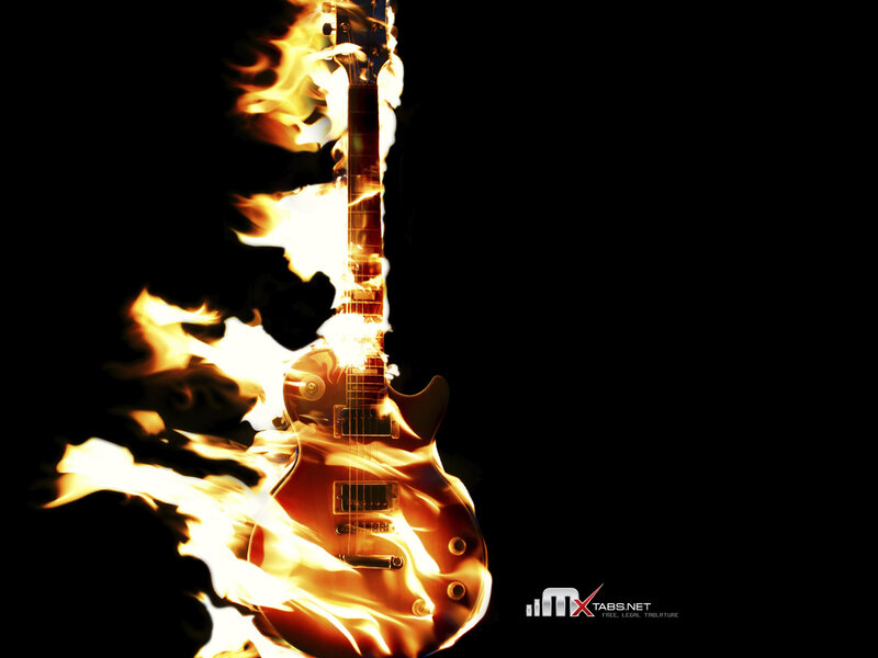 Electric Guitar on Fire — Black, Dramatic, Digital Art, Flames, Black Background