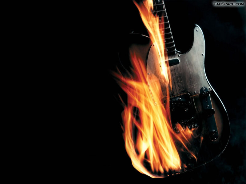 Electric Guitar on Fire — Black, Dramatic