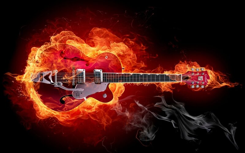 Electric Guitar on Fire — Red, Dramatic, Digital Art