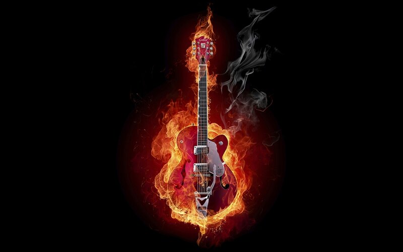 Electric Guitar on Fire — Red, Dramatic