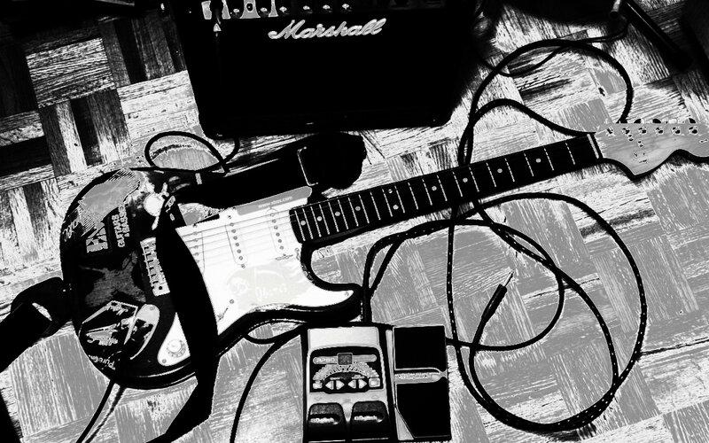 Electric Guitar on Floor — Black, Neutral