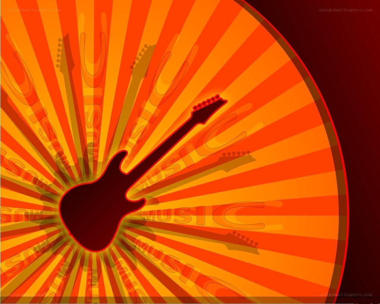 Electric guitar on sunburst background