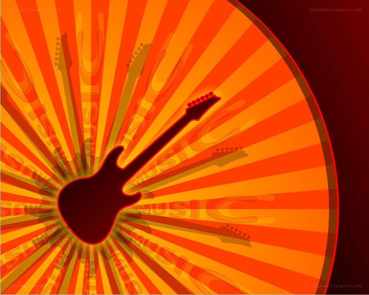 Electric guitar on sunburst background