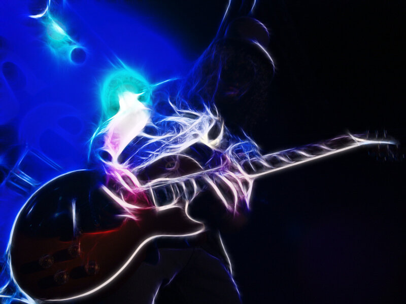 Electric guitar player in motion