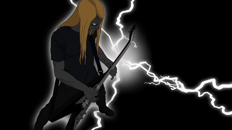 Electric guitar player with lightning