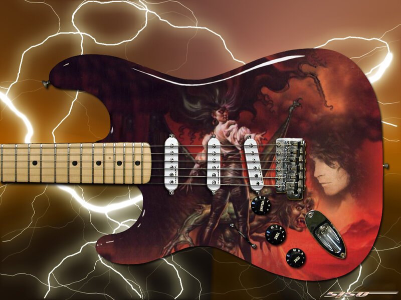 Electric Guitar with Artwork — Red, Dramatic
