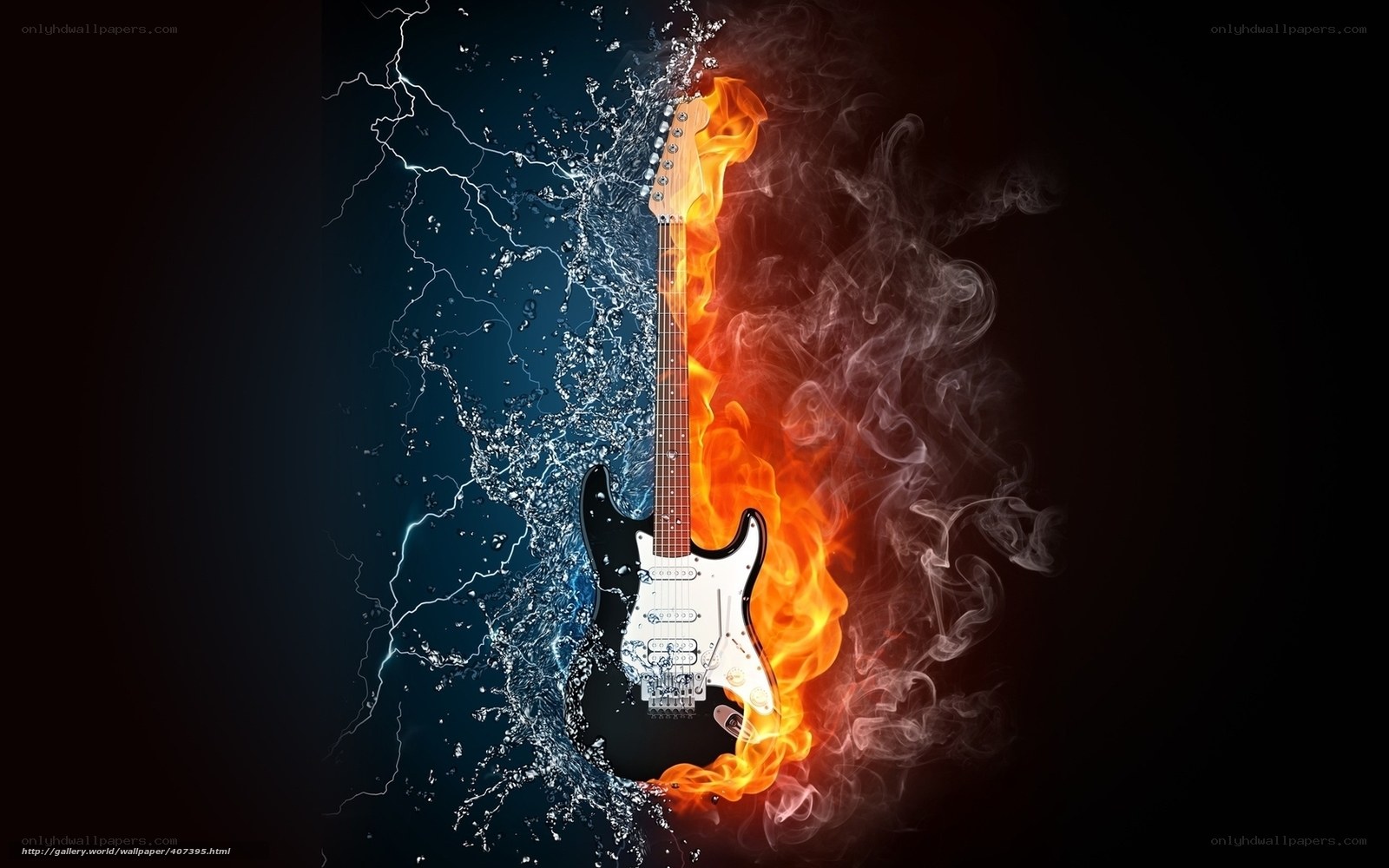 Electric guitar with fire and water