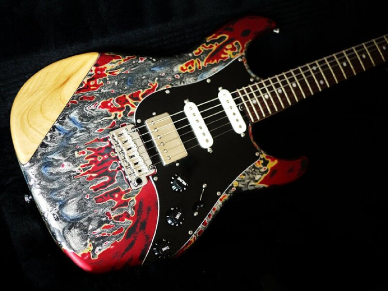 Electric Guitar with Flame Design — Black
