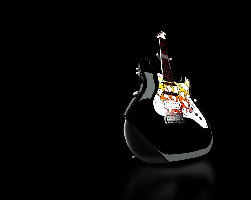 Electric Guitar with Flames — Black