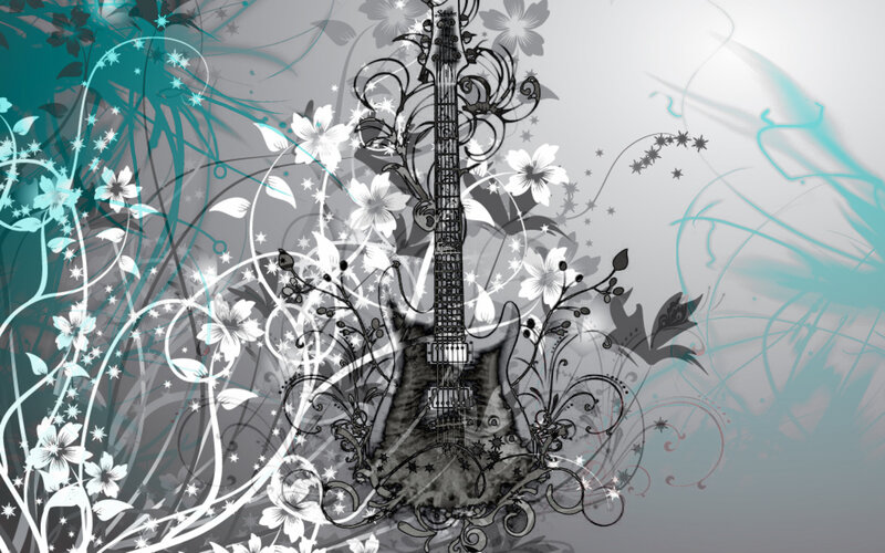 Electric Guitar with Floral Design — Gray