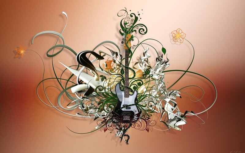 Electric Guitar with Floral Design — Orange