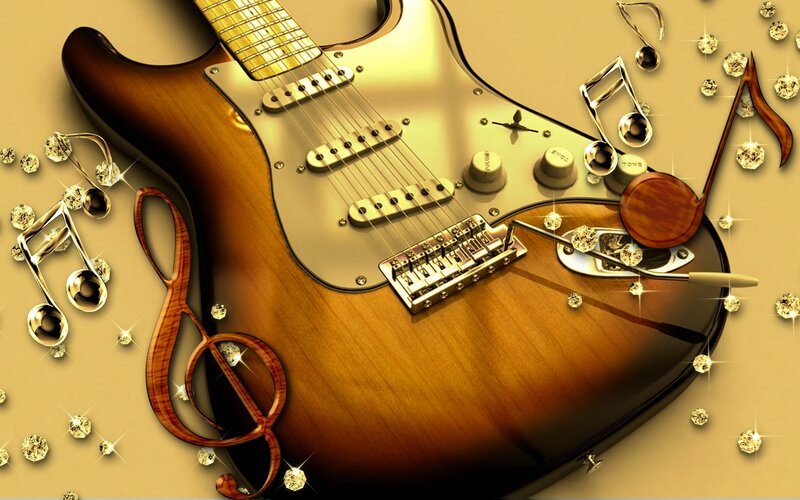 Electric Guitar with Music Notes — Brown
