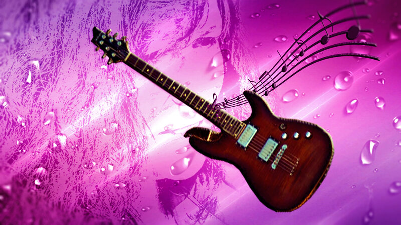 Electric Guitar with Music Notes — Purple