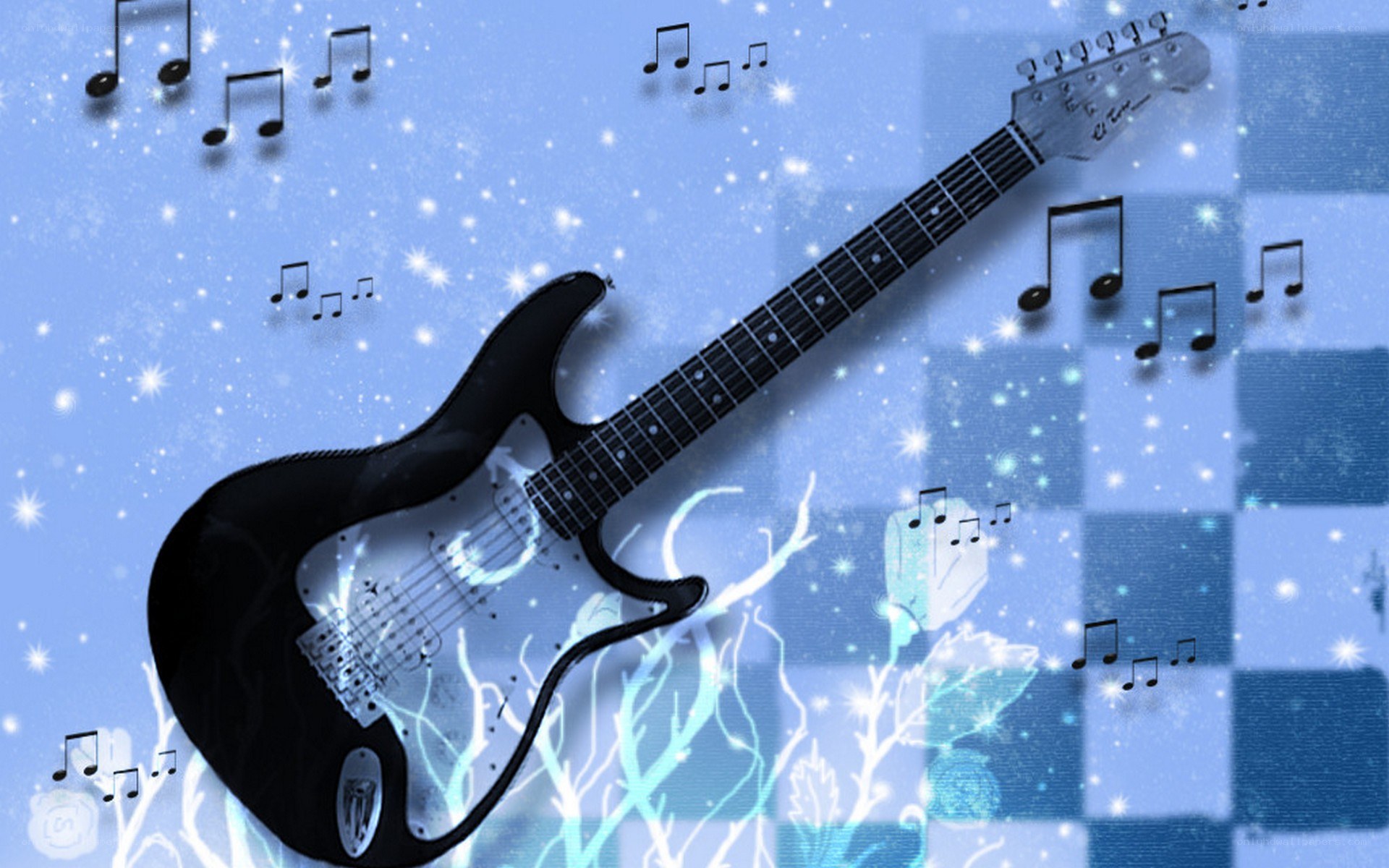 Electric guitar with musical notes