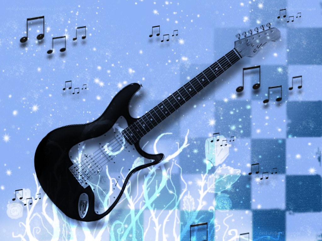 Electric guitar with musical notes
