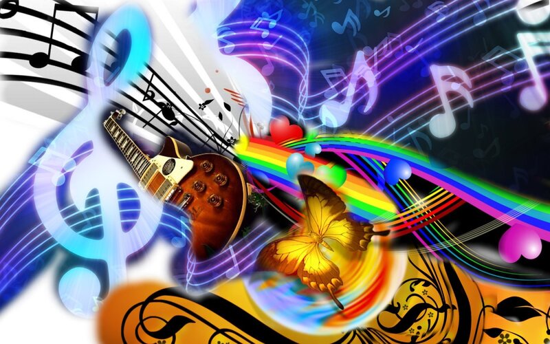 Electric Guitar with Musical Notes — Blue