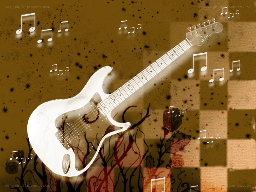 Electric guitar with musical notes