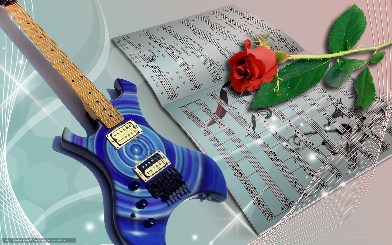 Electric guitar with rose and sheet music