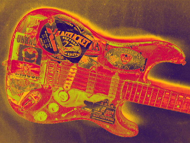 Electric Guitar with Stickers — Red