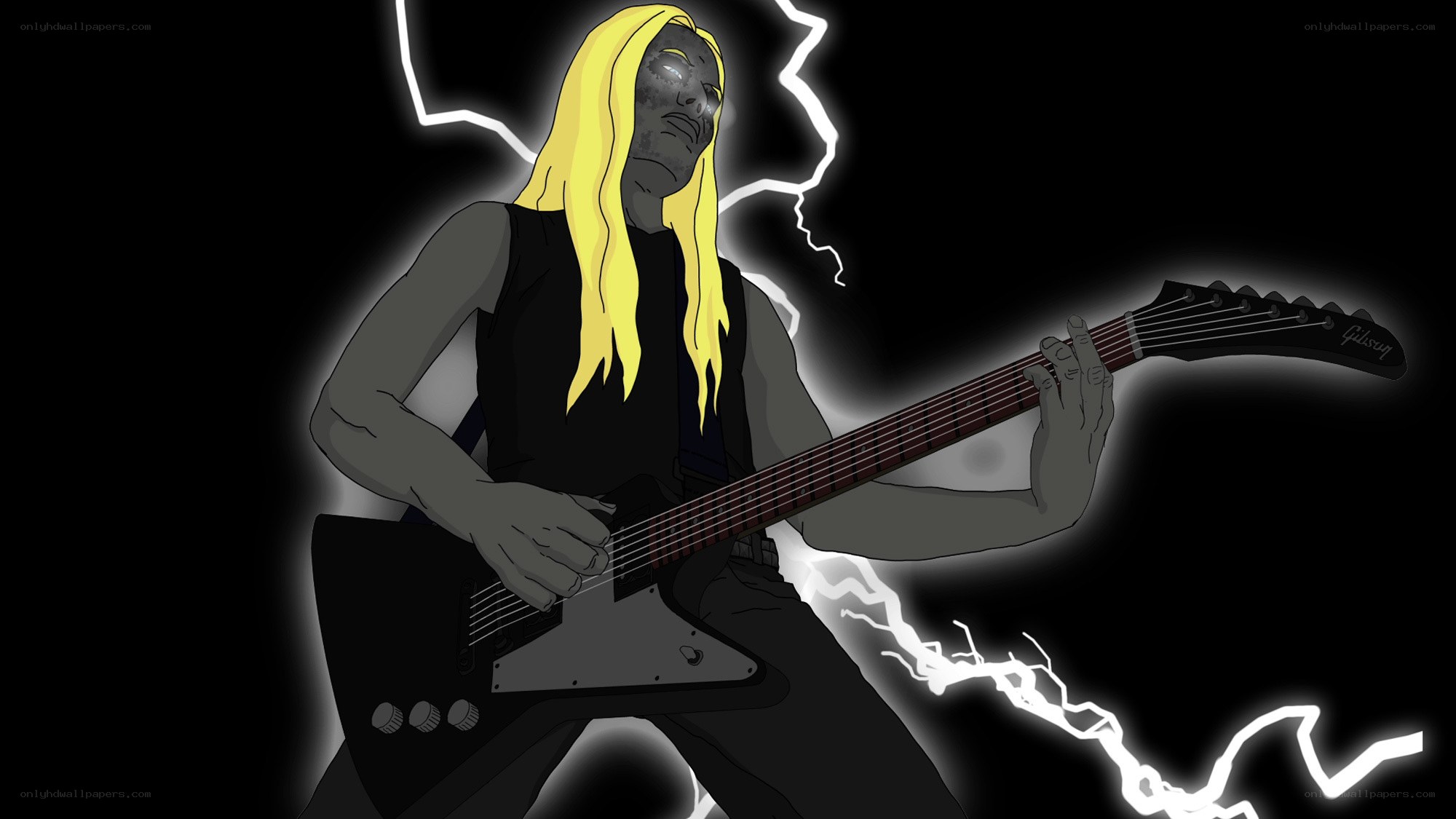Electric guitarist with lightning