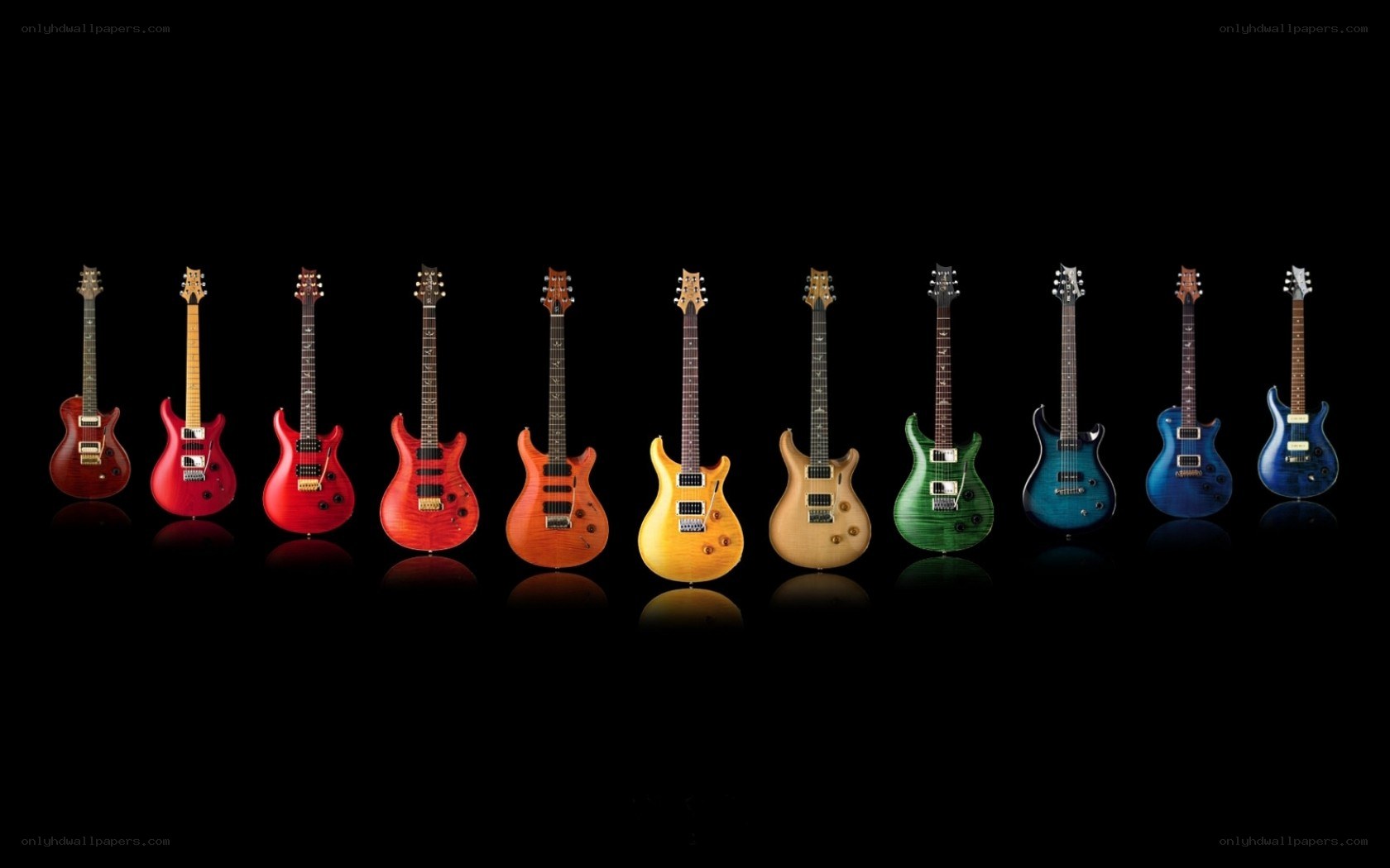 Electric guitars in various colors