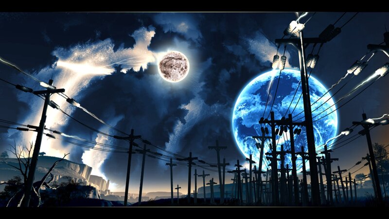 Electric poles under alien sky