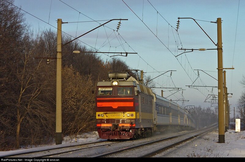 Electric train in winter