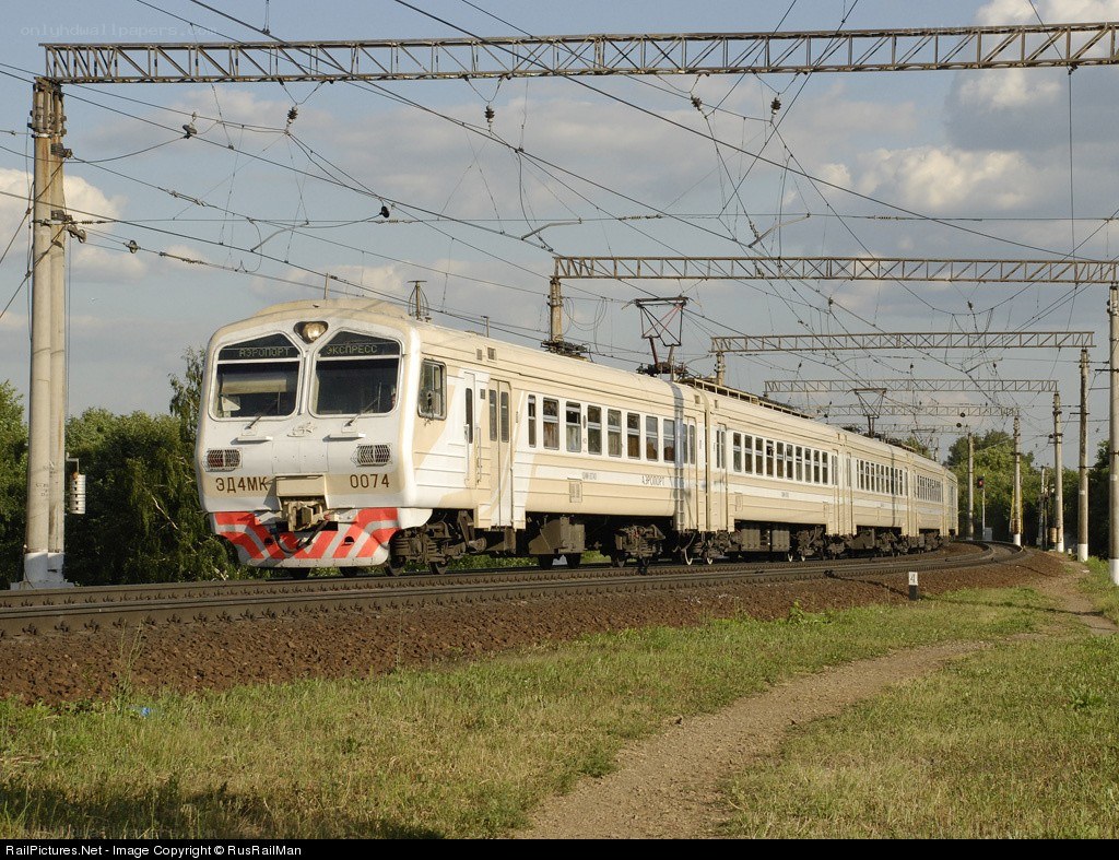Electric train on railway tracks