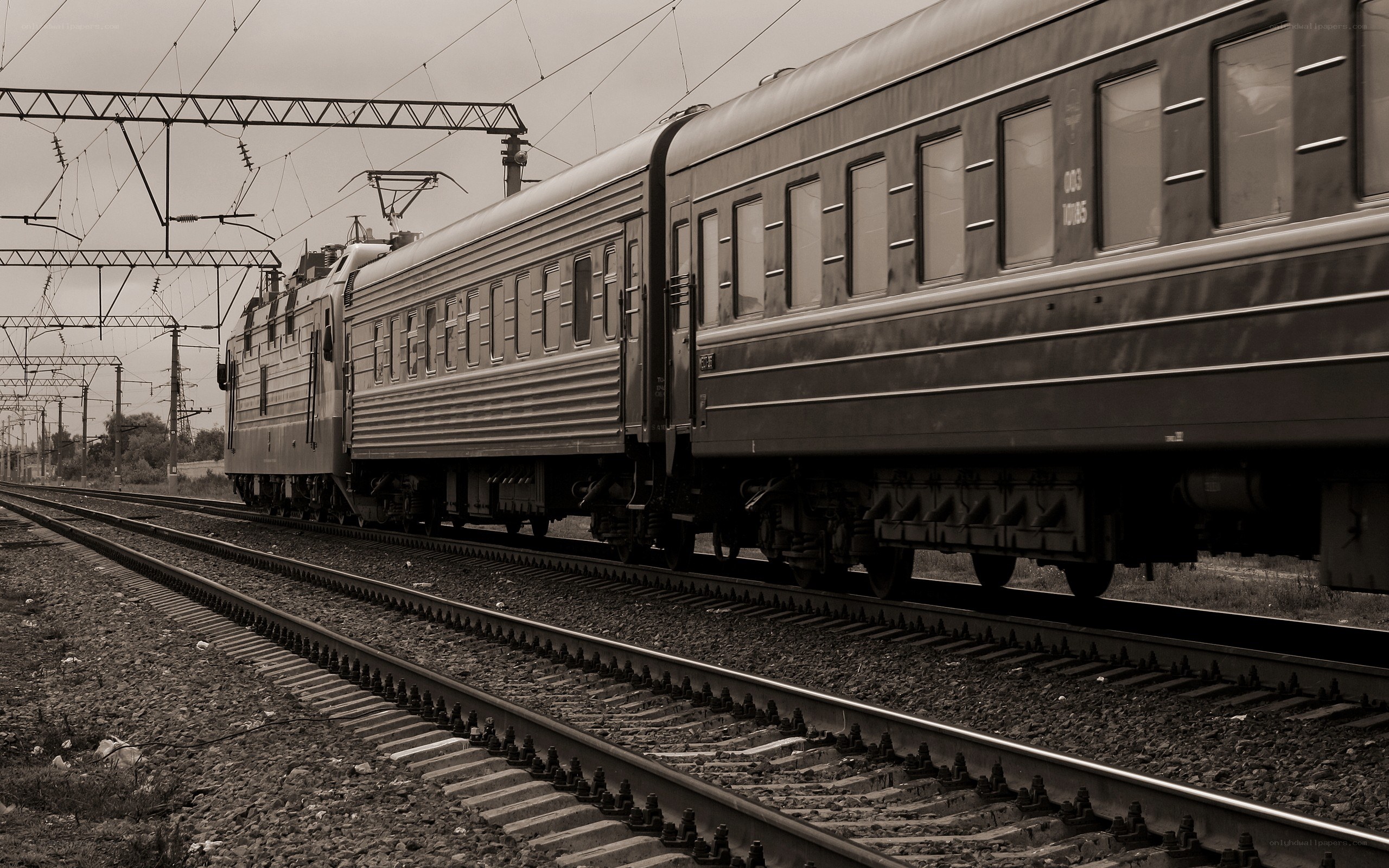 Electric train on railway tracks