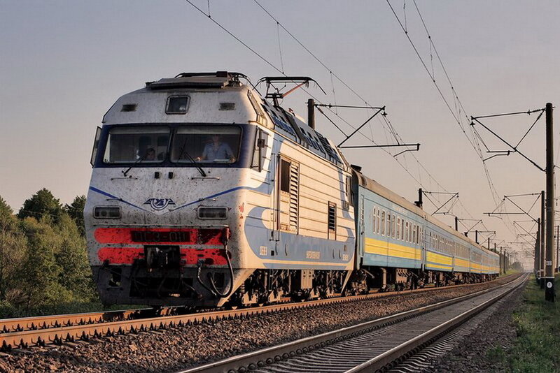 Electric Train on Tracks — Blue, Calm