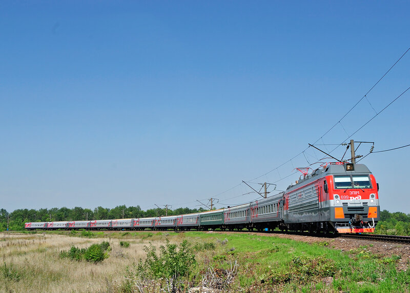 Electric Train on Tracks — Blue