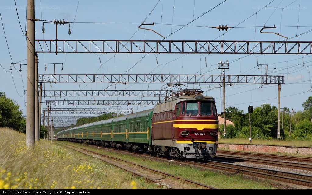 Electric train on tracks