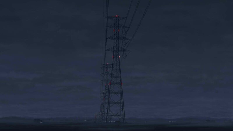 Electricity Pylon at Night — Dark Blue, Dark, 3d Render